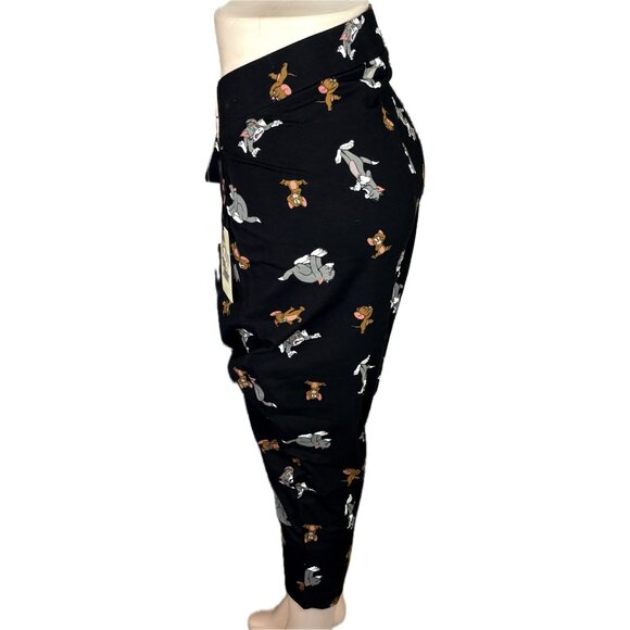 Warner Bros +4 Black Stretch High Waist Tom and Jerry Graphic Cotton Crop Pants - Picture 5 of 6
